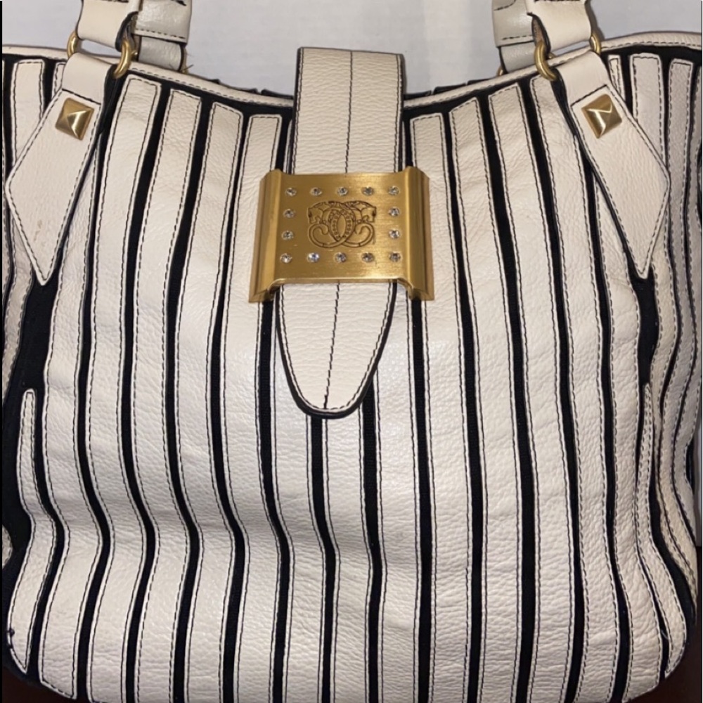 White and black striped leather Sharif bag